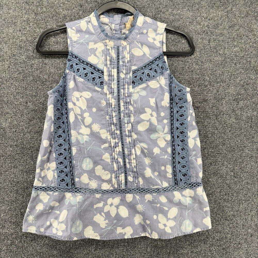 Vanessa Virginia Blouse Top Womens 0 Blue Floral Halter Sleeveless Peasant Boho‎